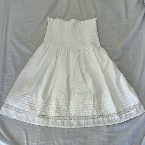 White Babydoll Strapless Dress w/ Embroidered Flowers